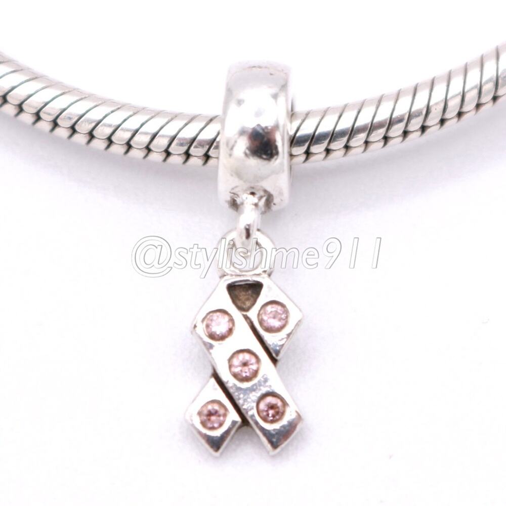 Authentic PANDORA Silver Breast Cancer Awareness Ribbon Dangle